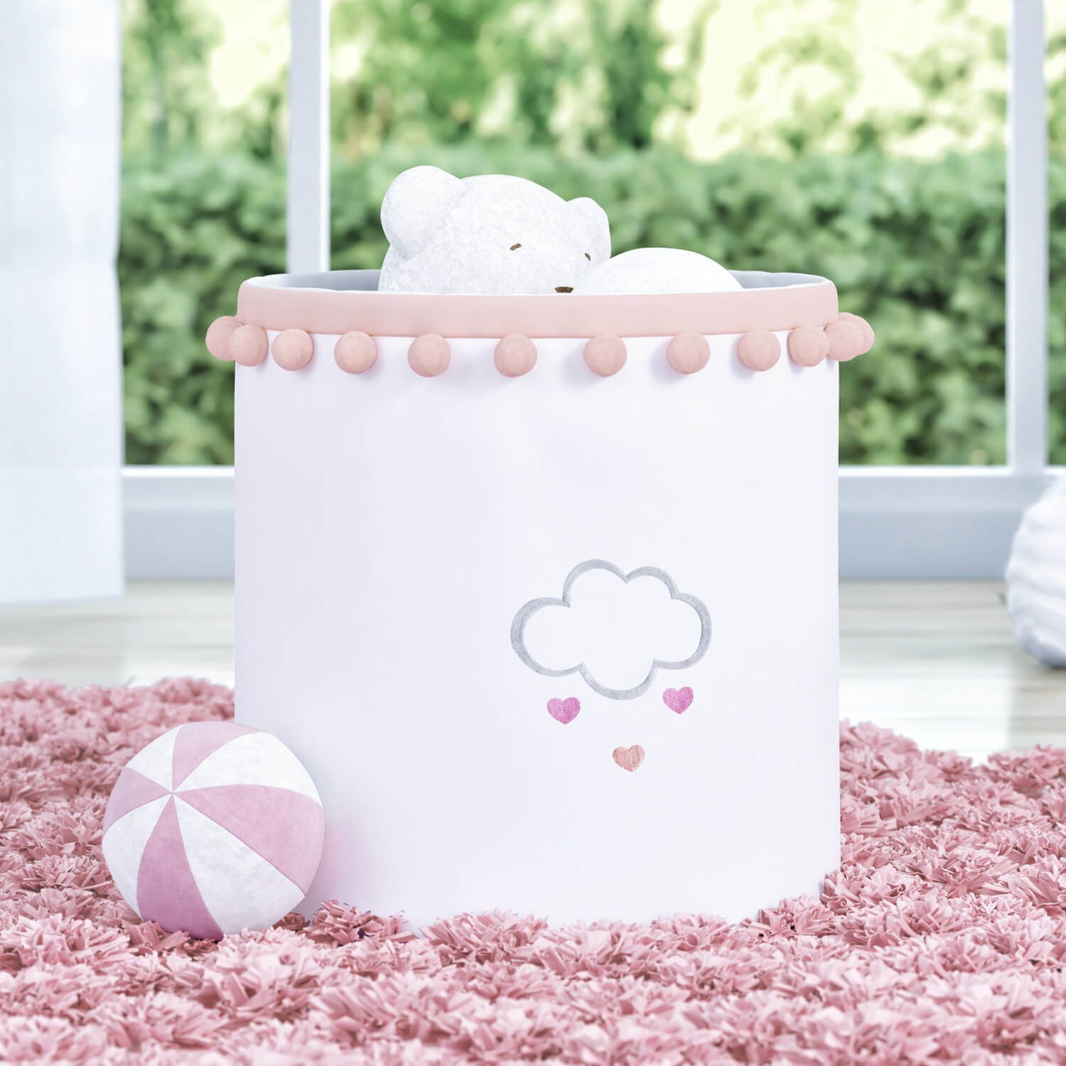 Cesto Organizador para Brinquedos Pompom Chuva de Amor 28cm