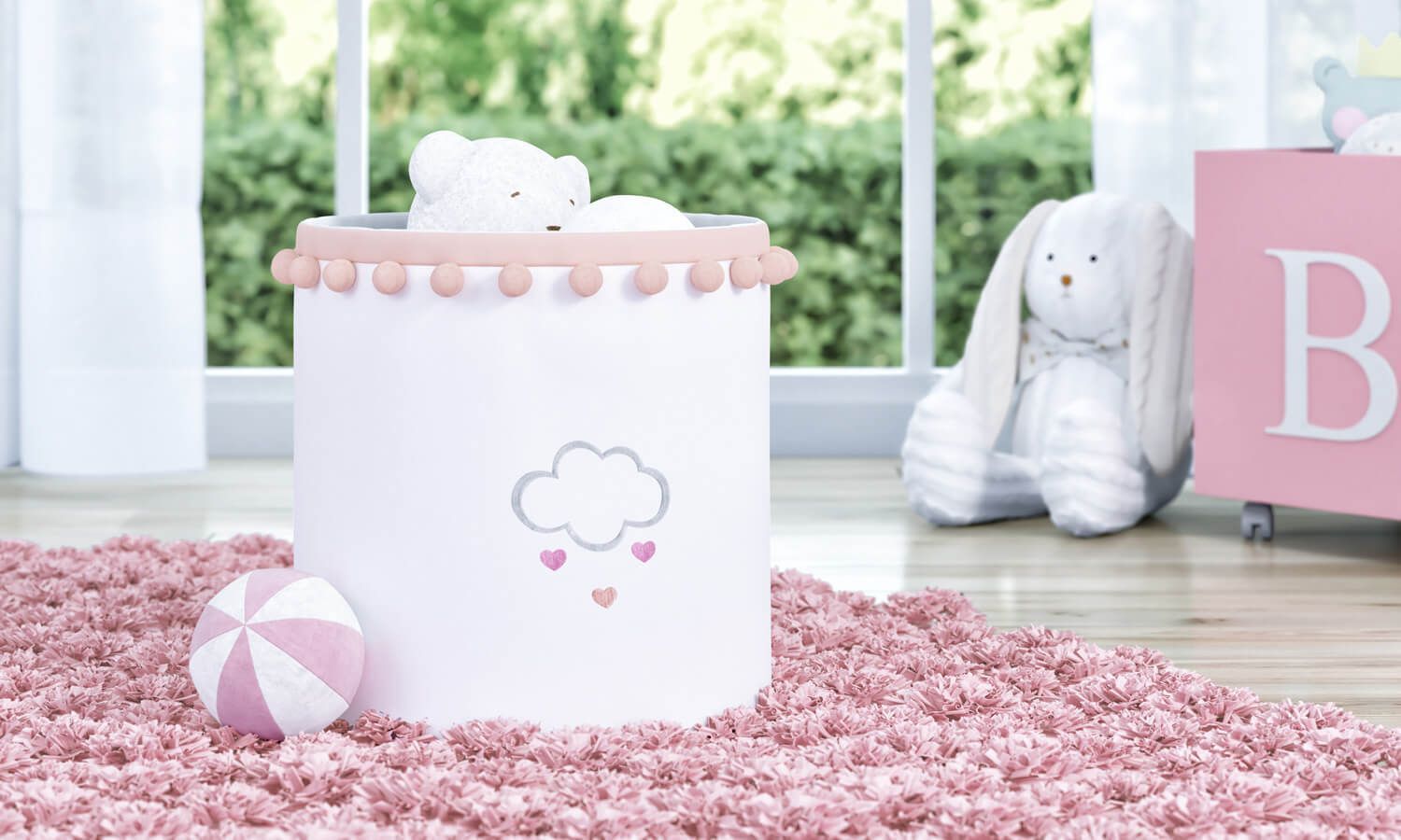 Cesto Organizador para Brinquedos Pompom Chuva de Amor 28cm