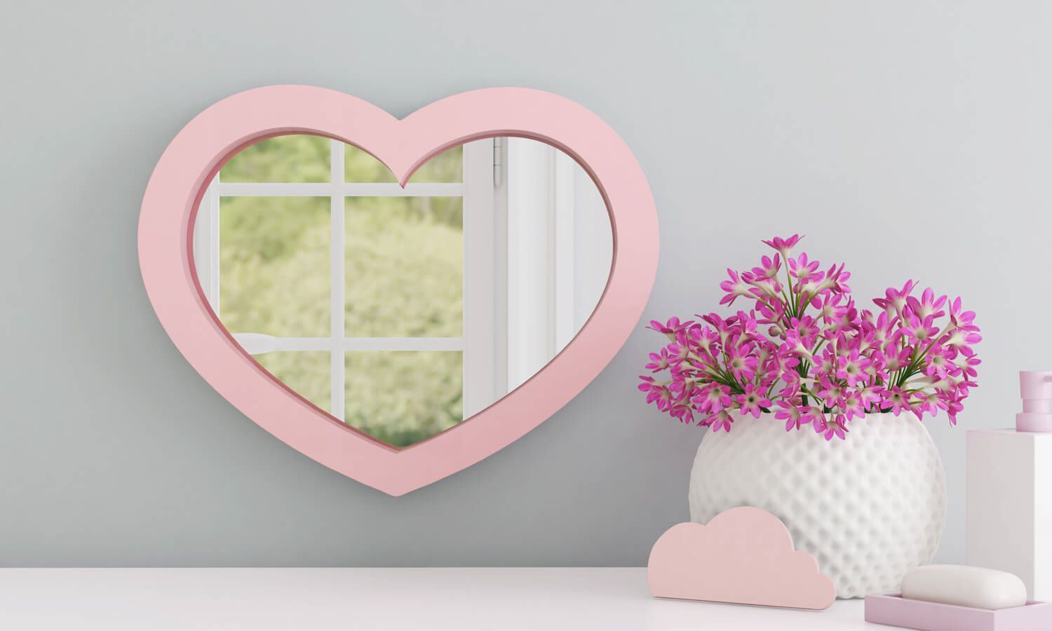 Espelho Coração Rosa 38cm