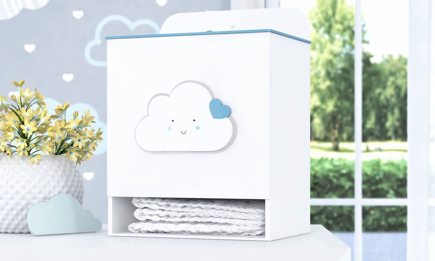 Porta Fraldas MDF Nuvem Coração