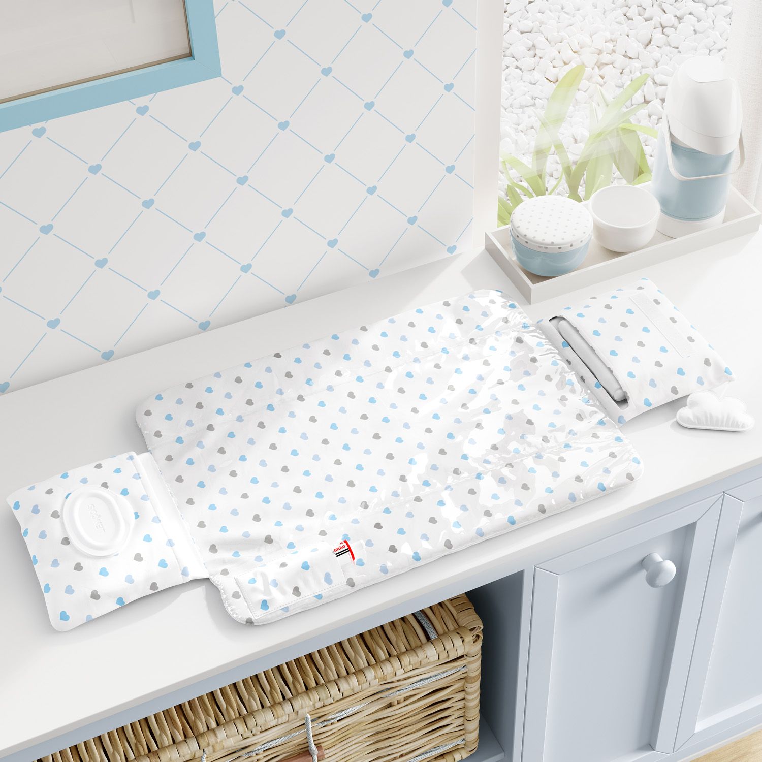 Trocador de Fraldas Portátil com Bolsos Corações 85x40cm