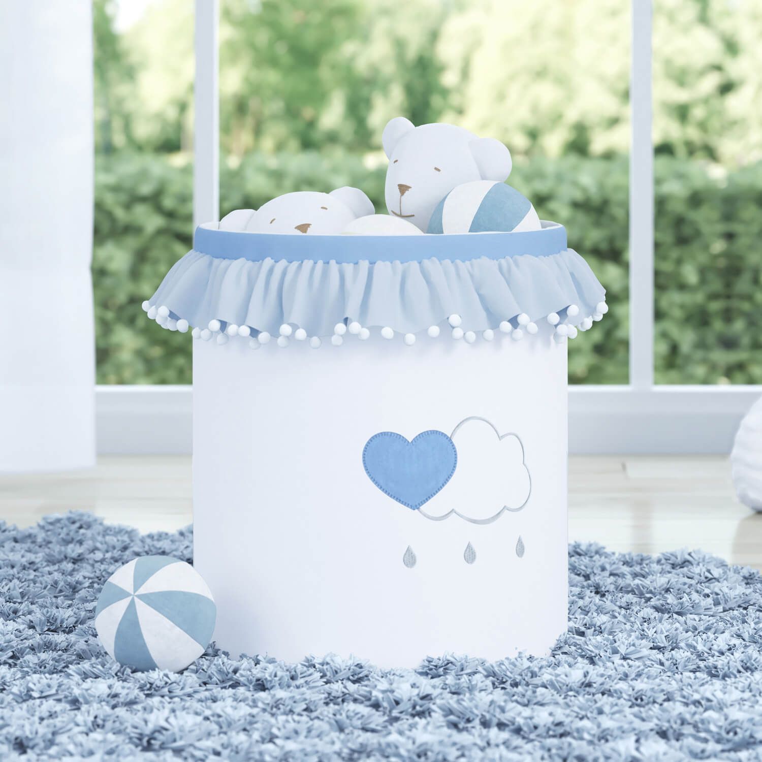 Cesto Organizador para Brinquedos Pompom e Babado Chuva de Amor 35cm