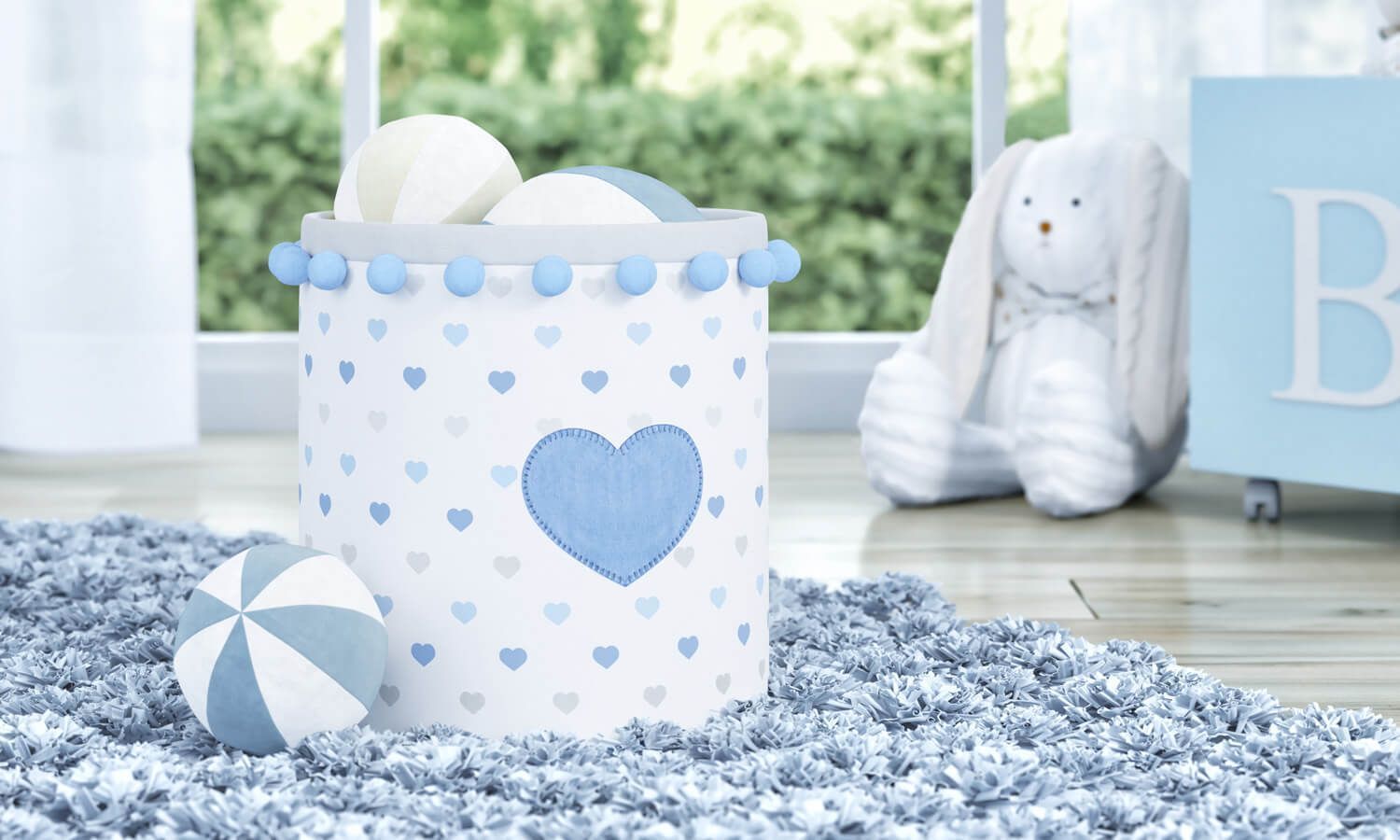 Cesto Organizador para Brinquedos Pompom Corações 24cm