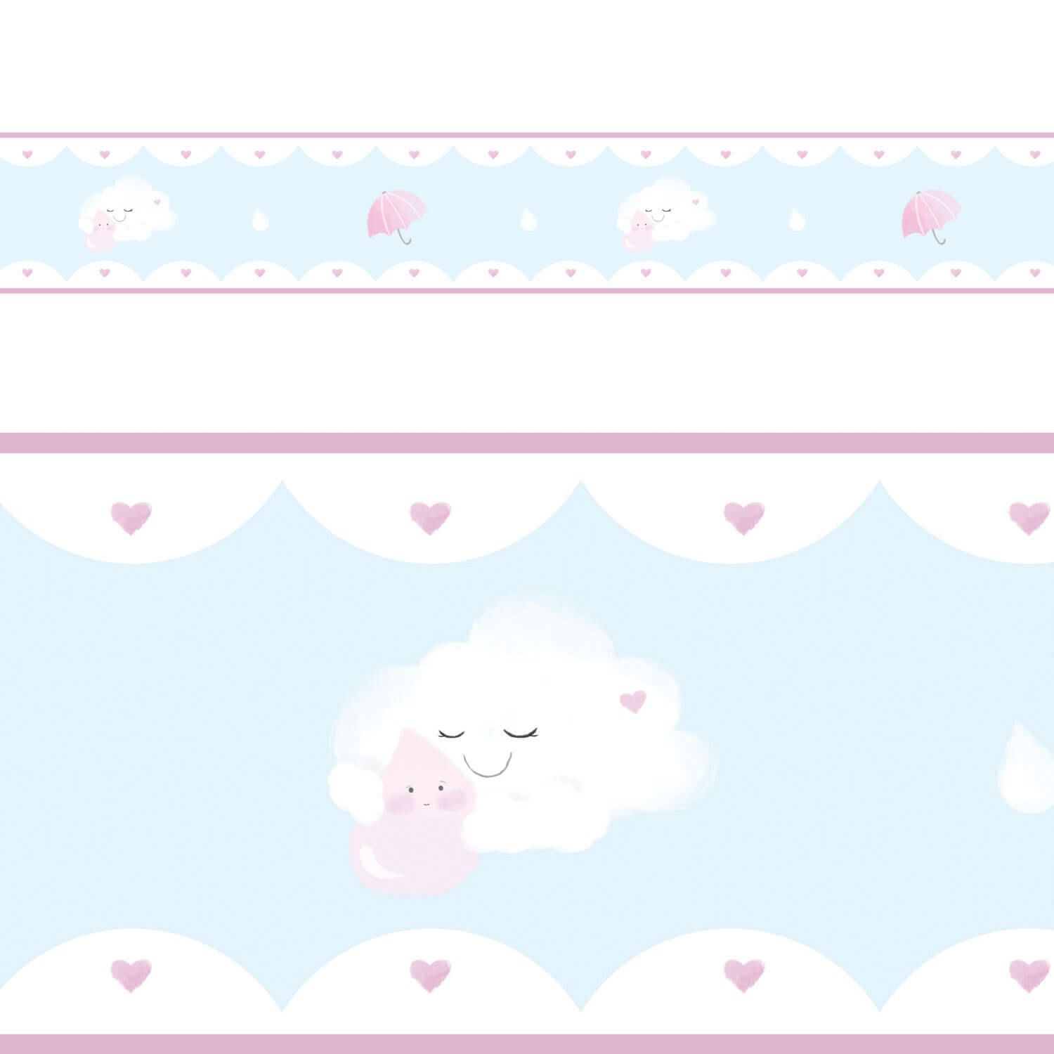 Faixa Adesiva de Parede Aquarela Chuva de Amor Rosa