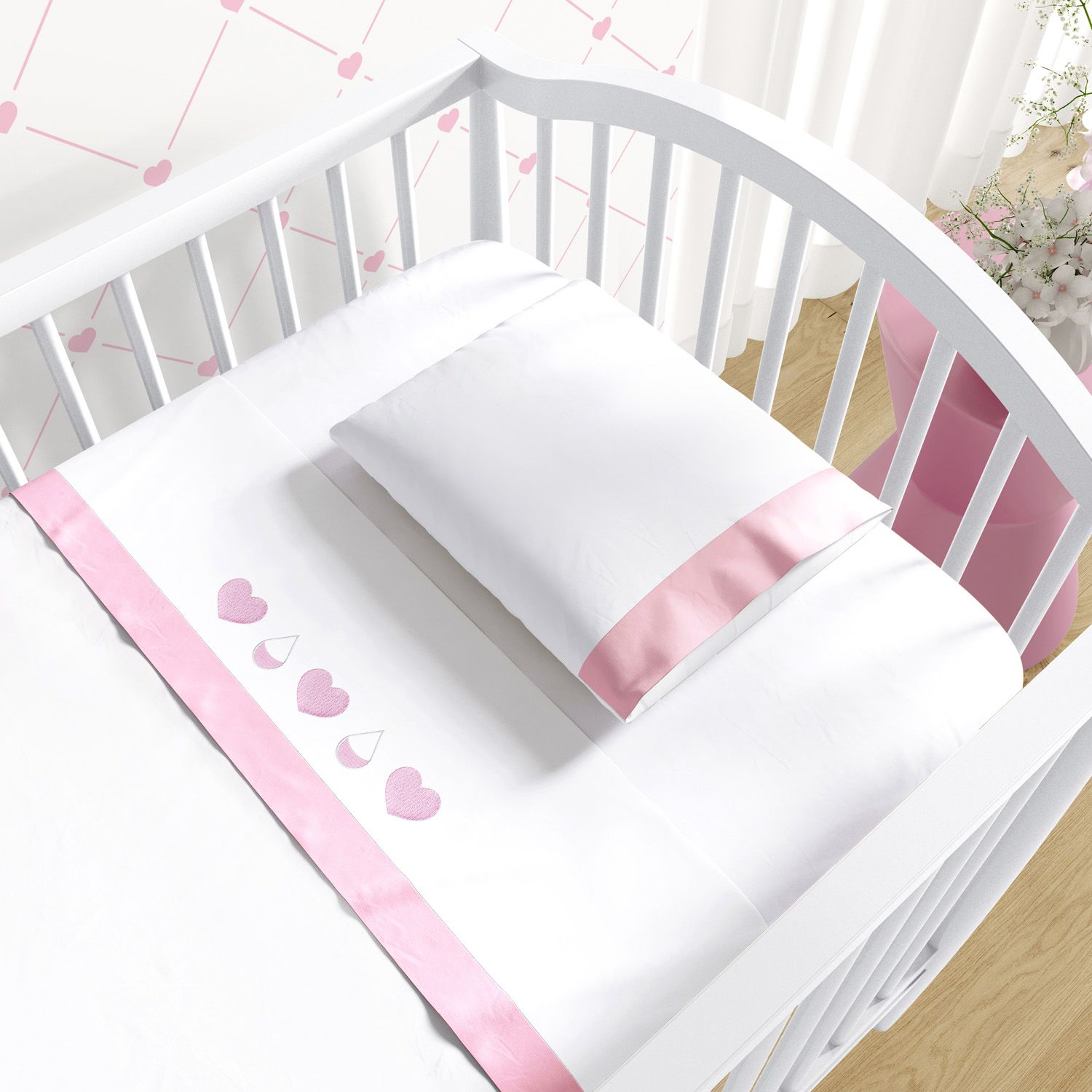 Jogo de Lençol Berço Bordado Chuva de Amor 3 peças