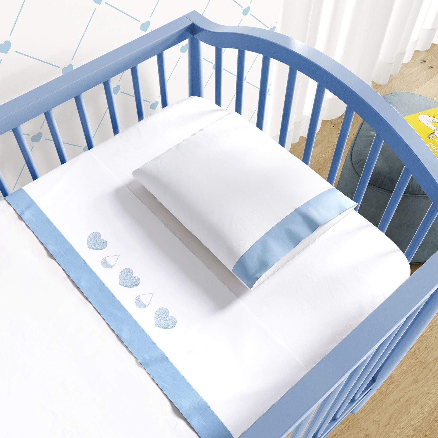 Jogo de Lençol Berço Bordado Chuva de Amor 3 peças