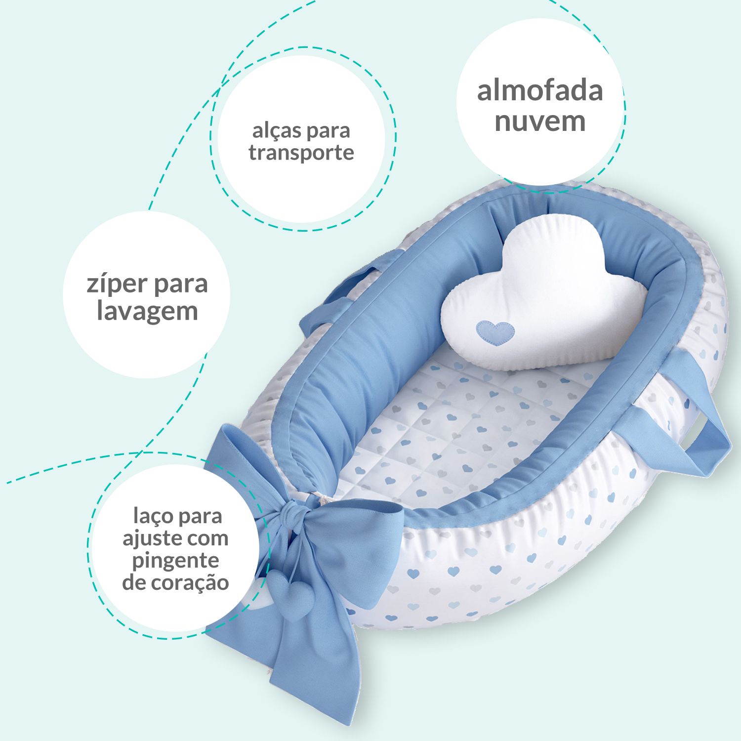 Ninho para Bebê Redutor de Berço Corações 80cm