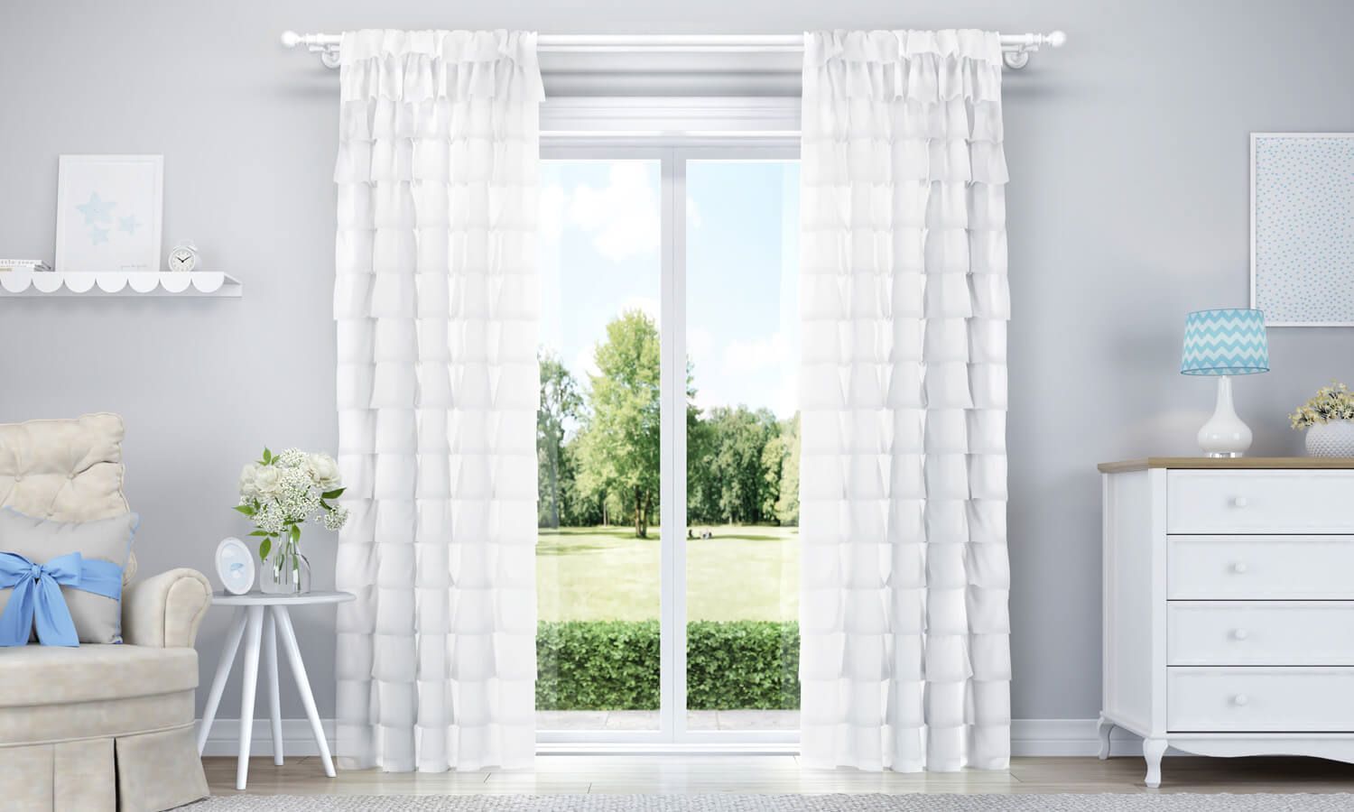 Cortina Babados Branca 1,50m