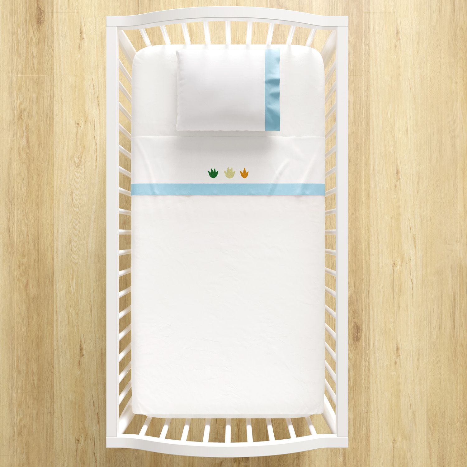 Jogo de Lençol Berço Bordado Pegadas de Dinossauros 3 peças