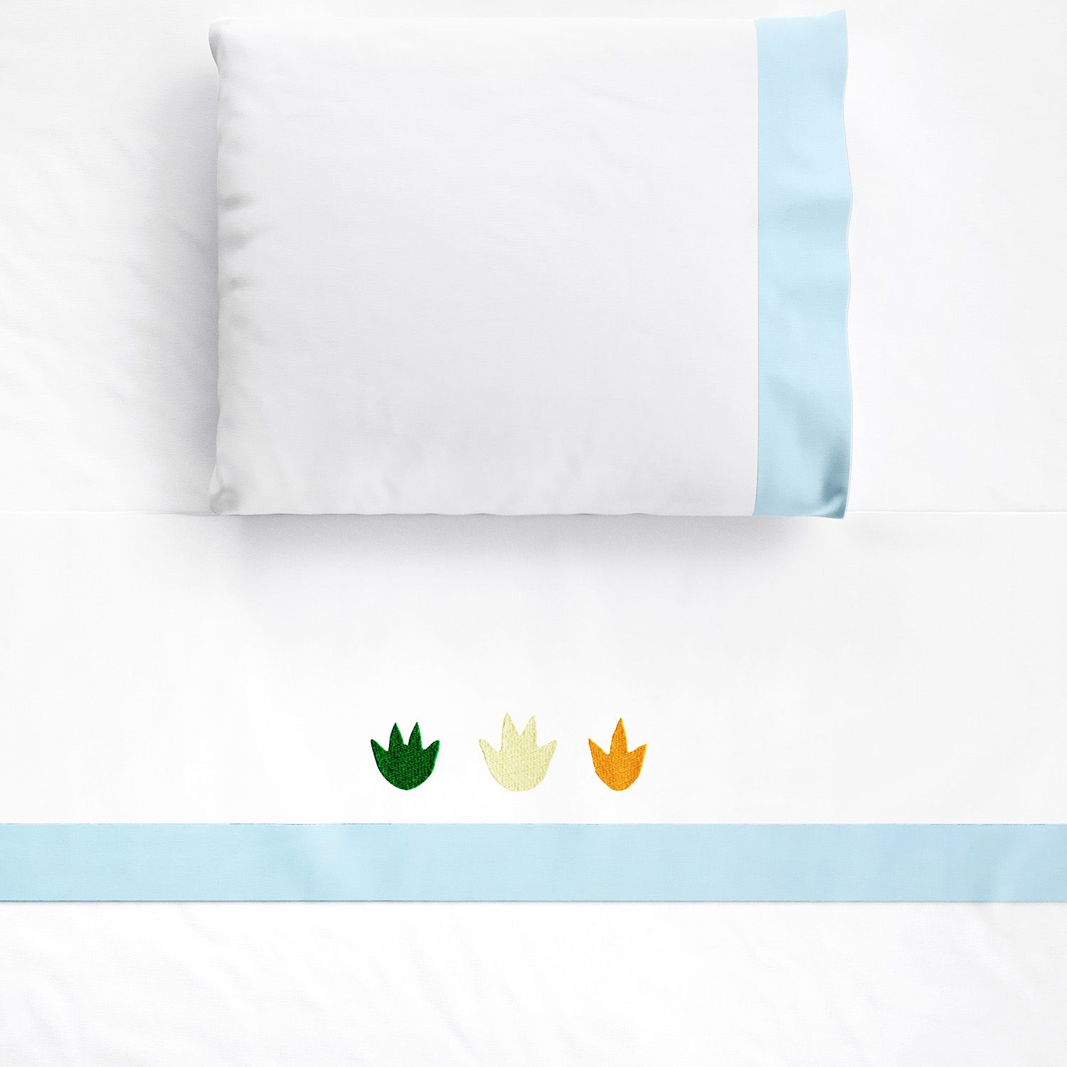 Jogo de Lençol Berço Bordado Pegadas de Dinossauros 3 peças