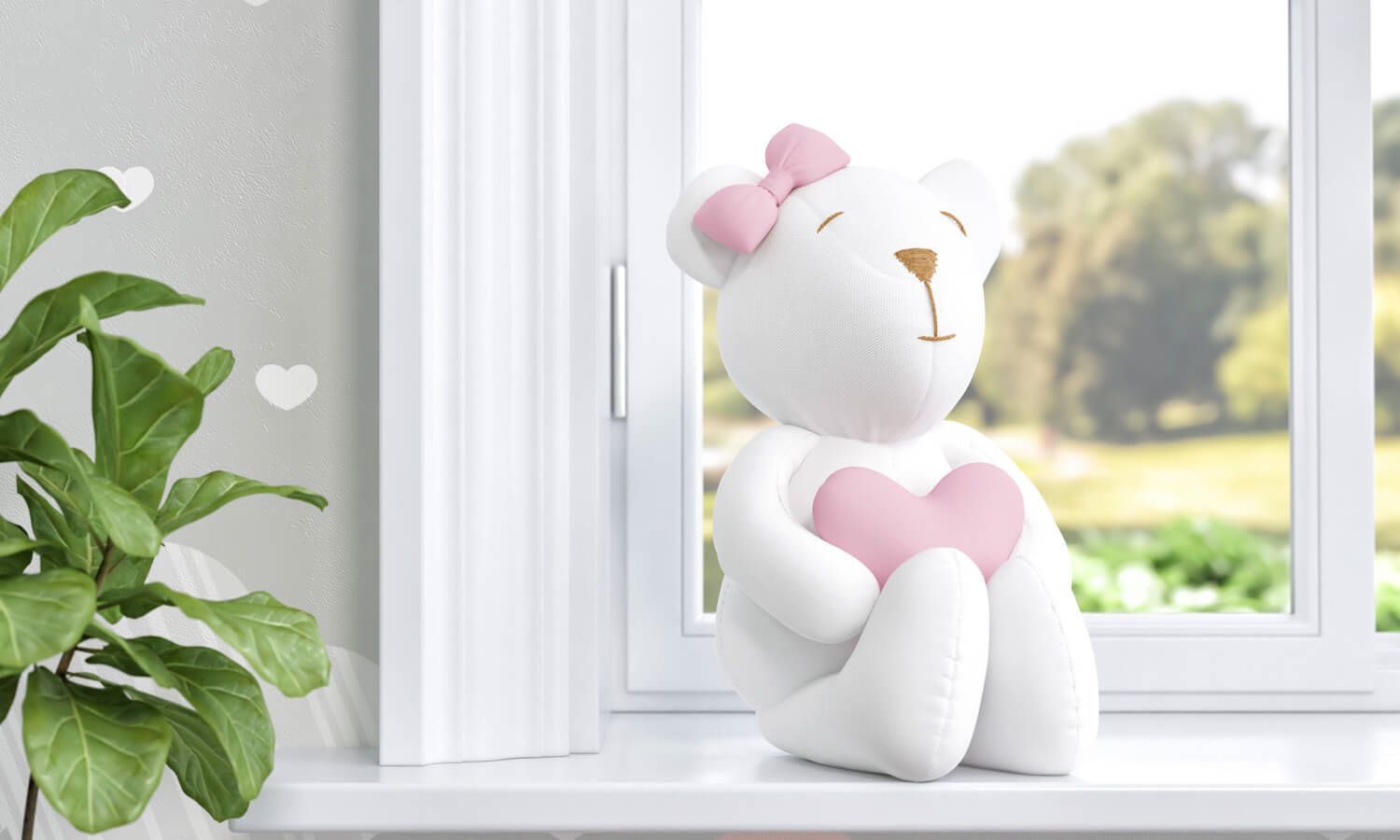 Ursinha Branca com Coração Rosa 42cm