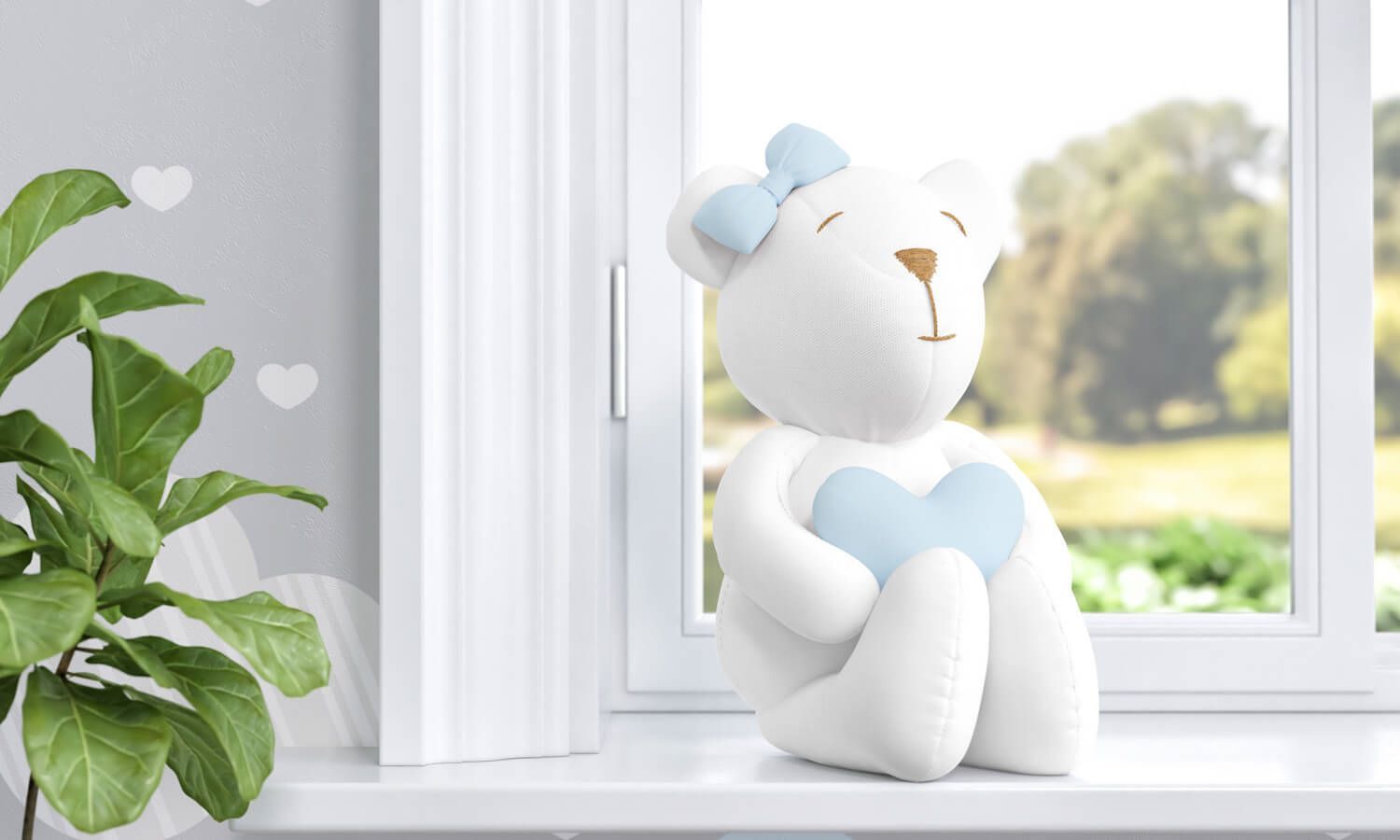 Ursinha Branca com Coração Rosa 42cm