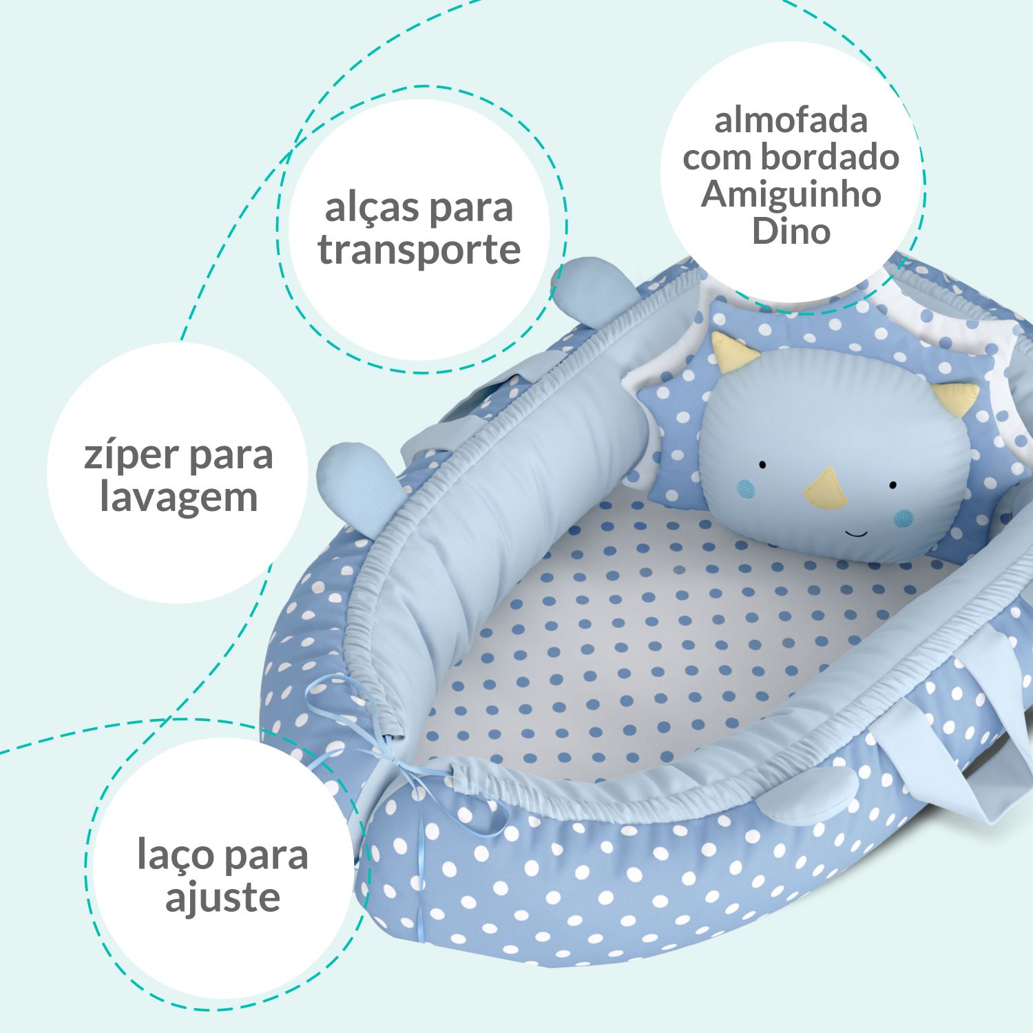 Ninho para Bebê Redutor de Berço Amiguinho Dino Trici 80cm