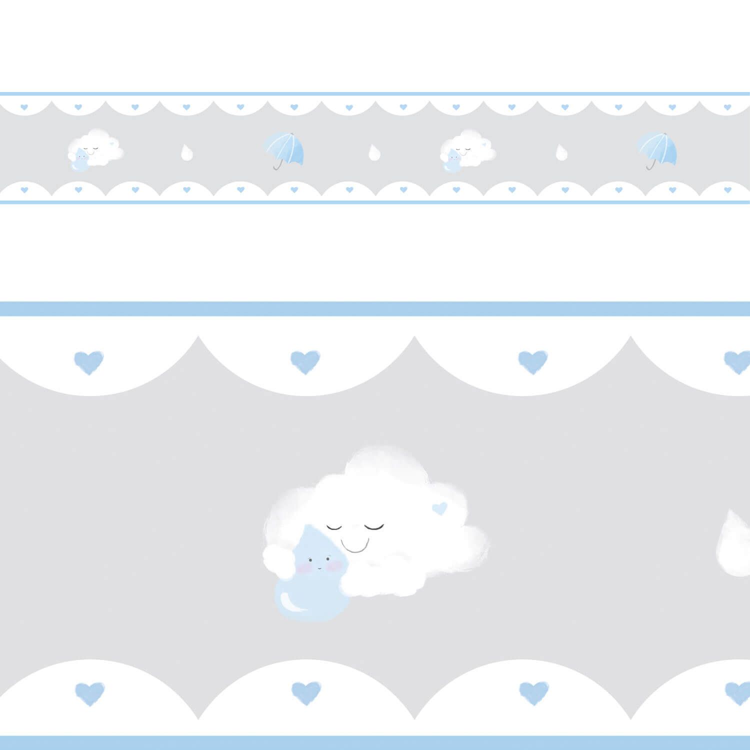 Faixa Adesiva de Parede Aquarela Chuva de Amor Cinza/Azul