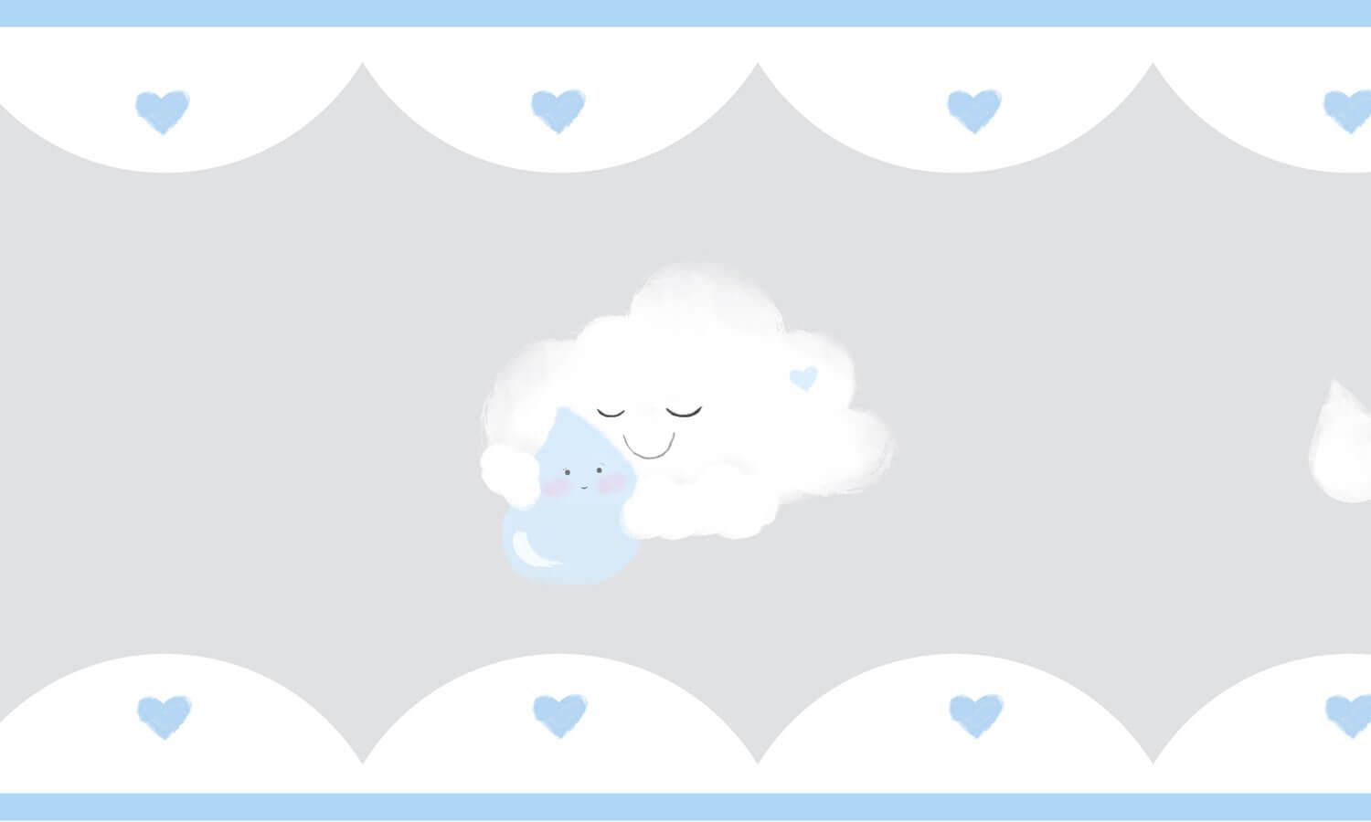 Faixa Adesiva de Parede Aquarela Chuva de Amor Cinza/Azul