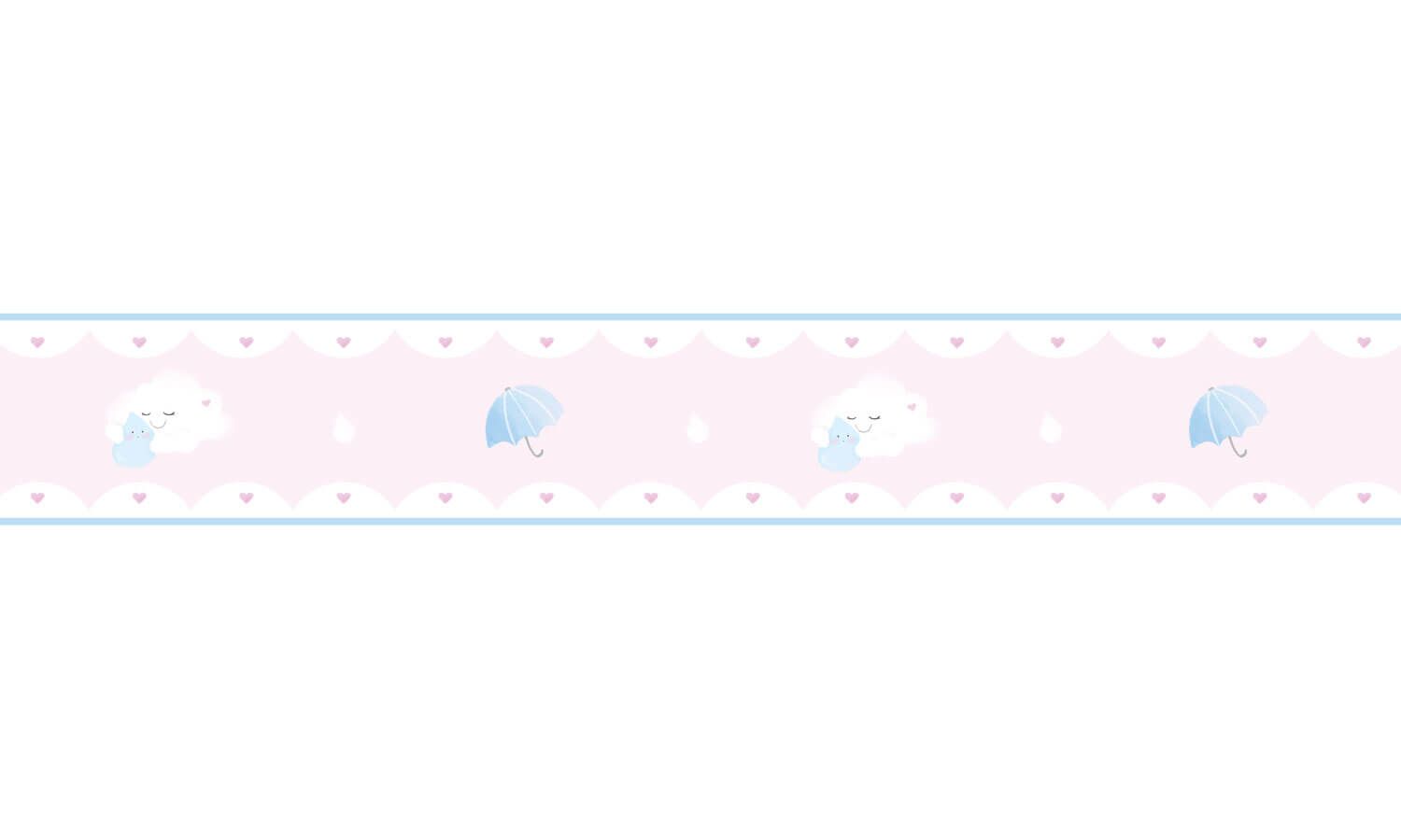 Faixa Adesiva de Parede Aquarela Chuva de Amor Rosa/Azul