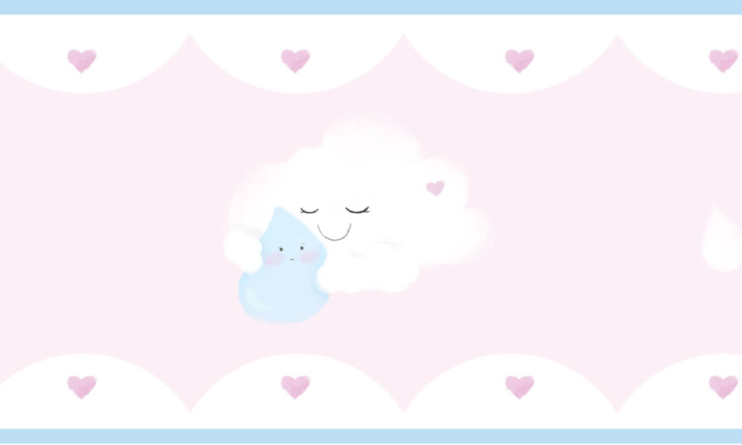 Faixa Adesiva de Parede Aquarela Chuva de Amor Rosa/Azul