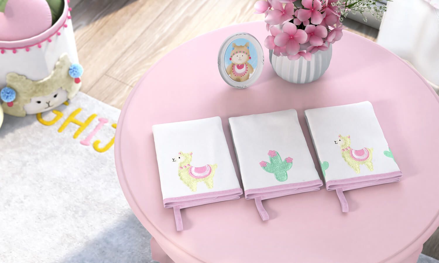 Jogo de Fraldas de Boca Malha Lhama e Cactos