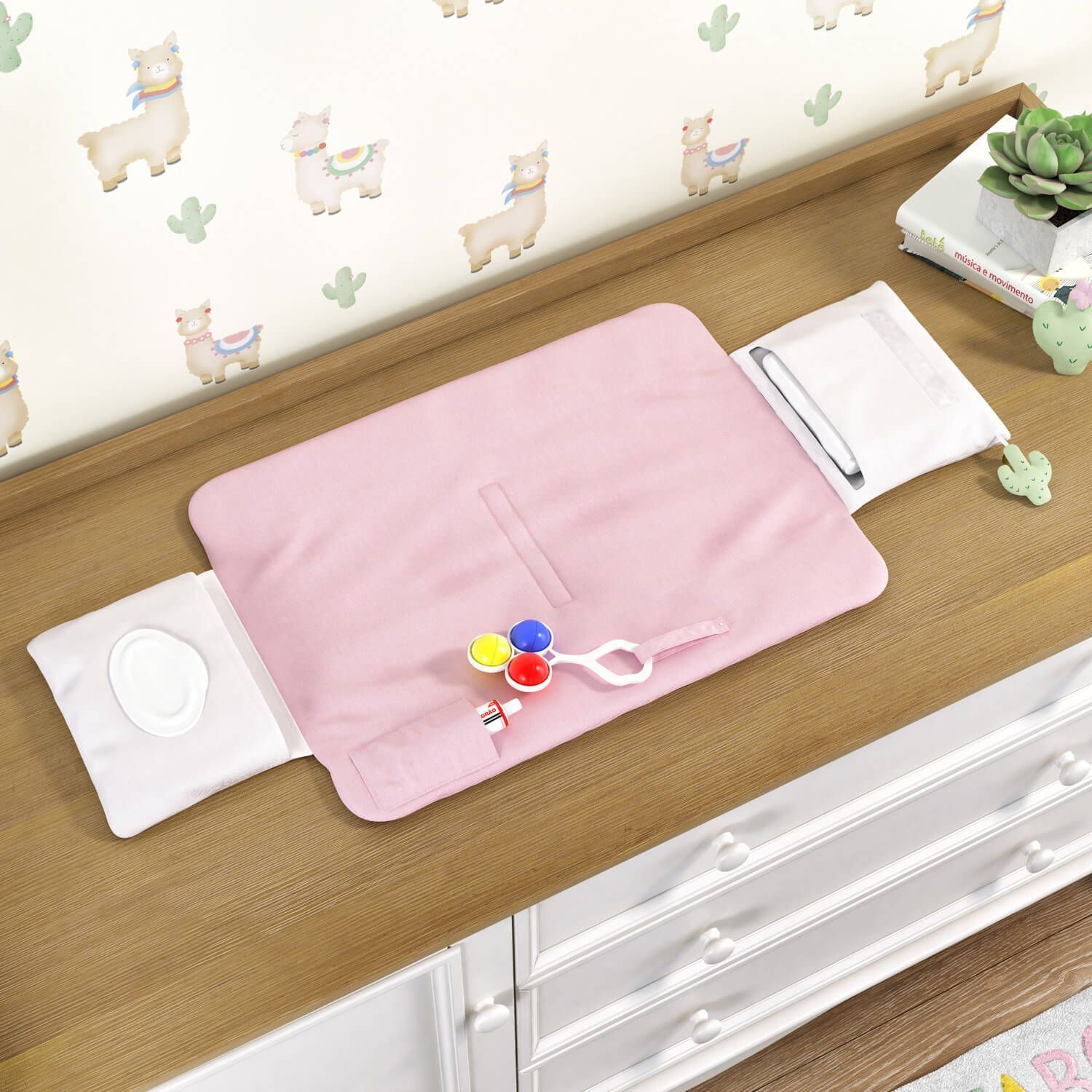 Trocador de Fraldas Portátil Pompom e Cacto 85x40cm