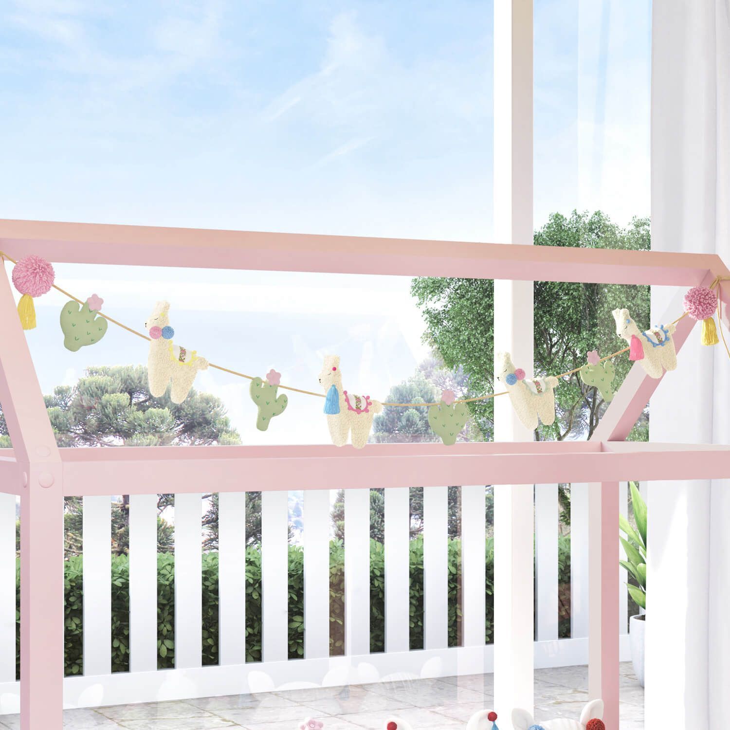 Varal de Berço Lhamas e Cactos 1,30m