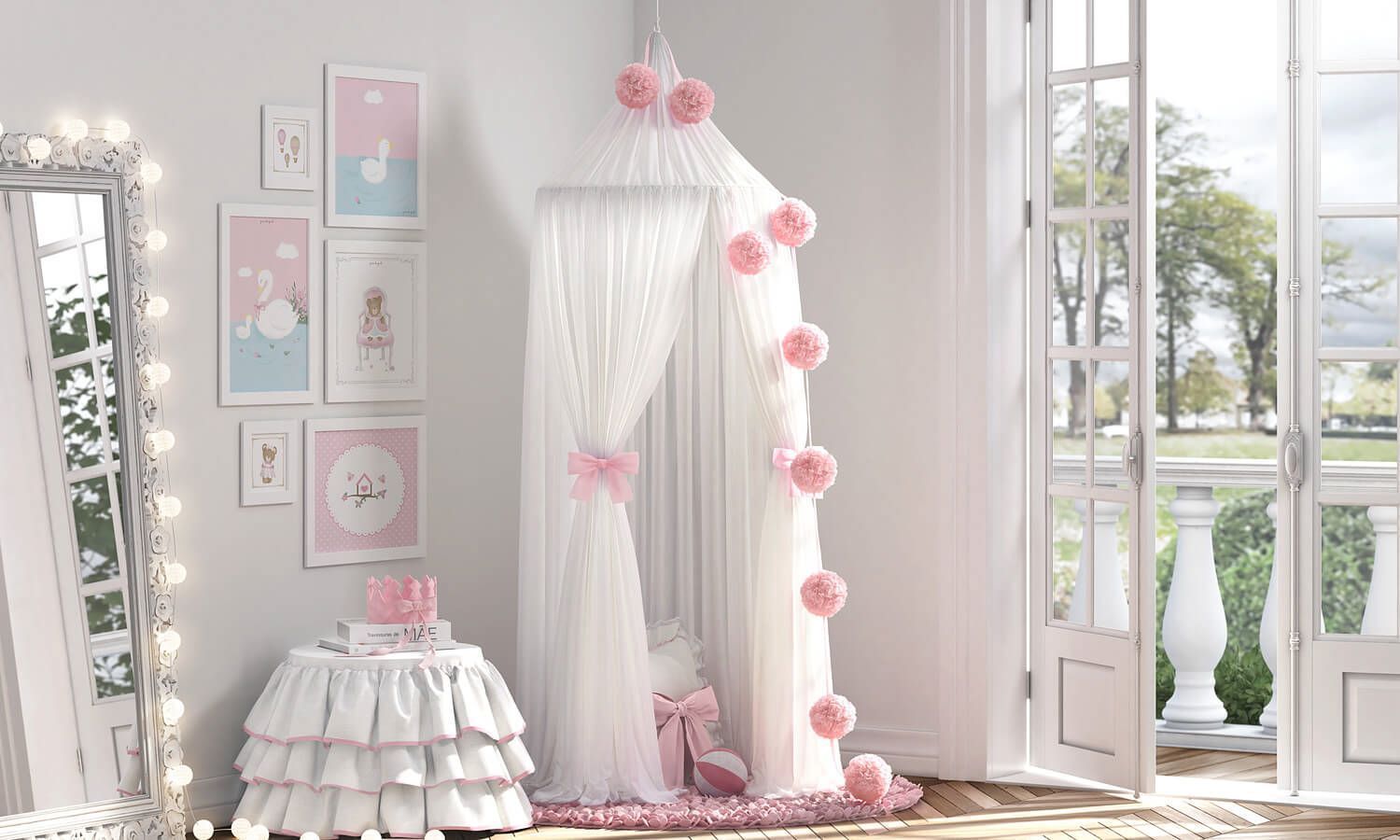 Tenda Dossel com Pompom Princesa Clássica