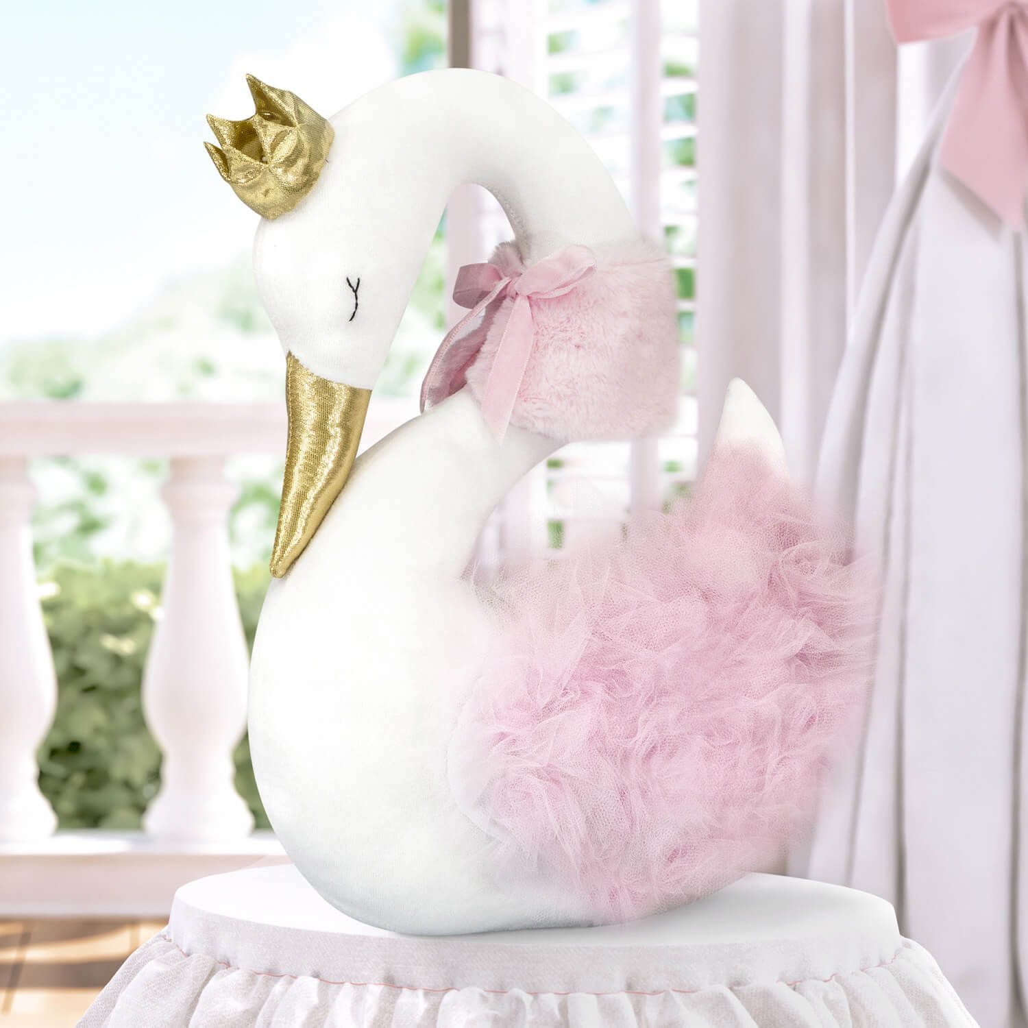 Bichinho de Pelúcia Cisne Branco e Rosa 45cm