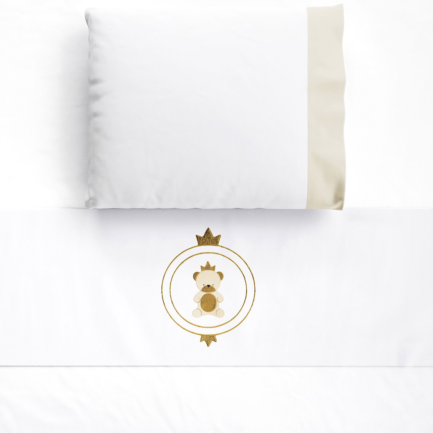 Jogo de Lençol Berço Bordado Urso Teddy Realeza Azul Marinho 3 peças