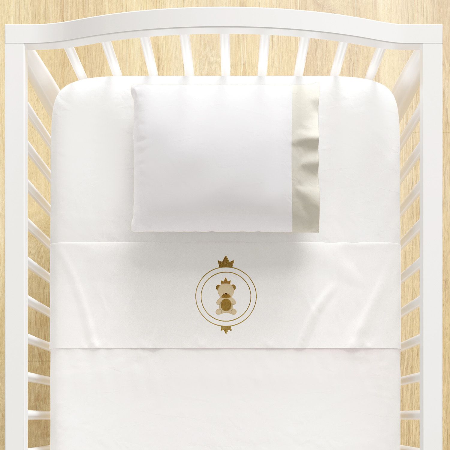 Jogo de Lençol Berço Bordado Urso Teddy Realeza Azul Marinho 3 peças