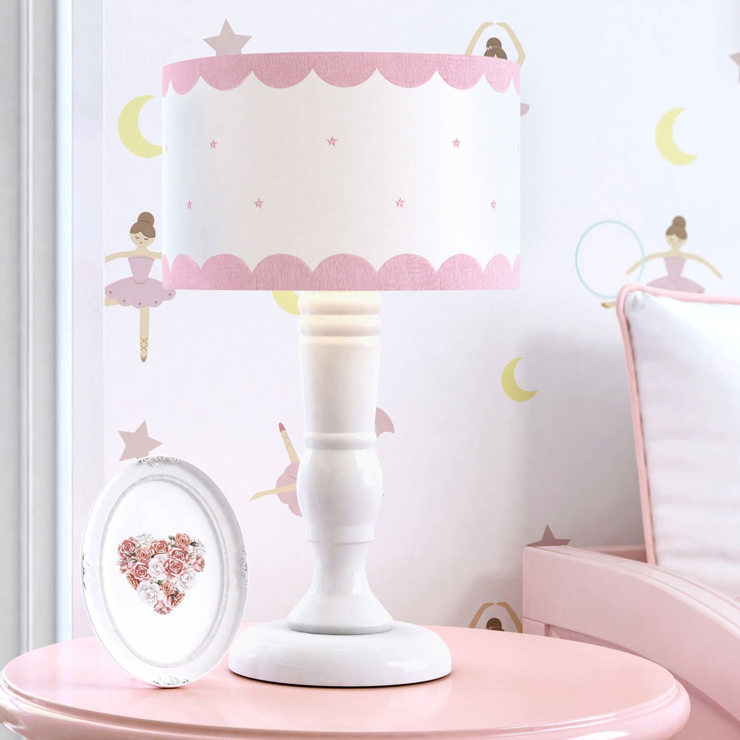 Abajur Madeira Estrelinhas Rosé