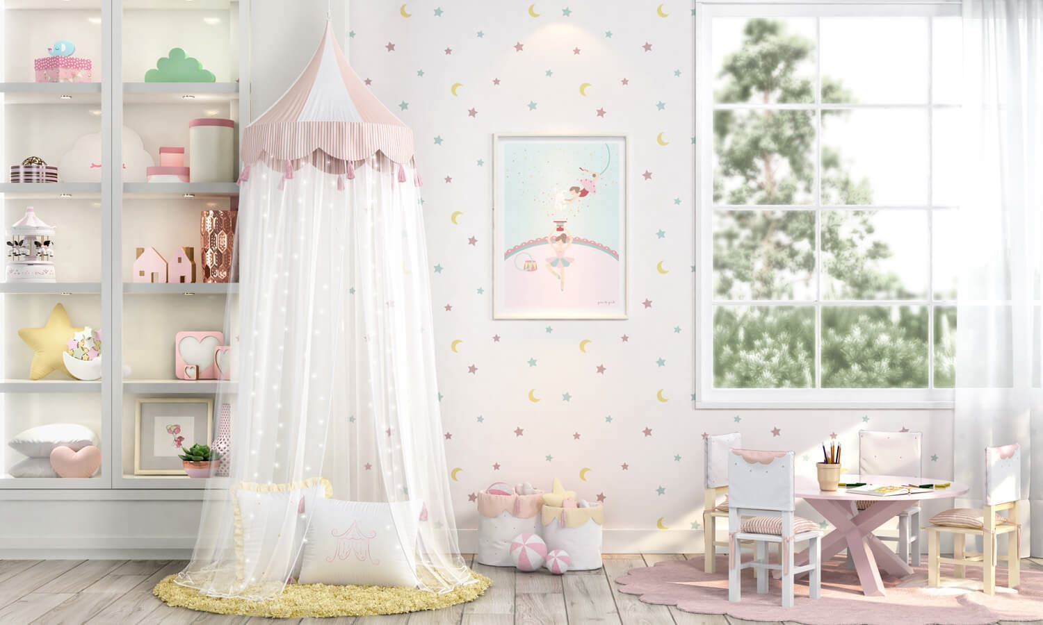 Tenda Dossel Circo Rosé/Branco 2m