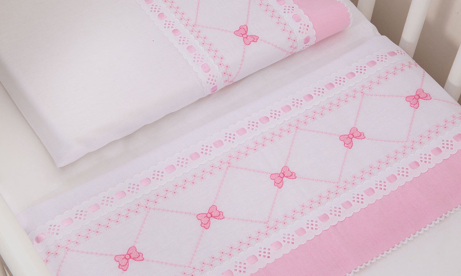 Jogo de Lençol Berço Laço Branco 3 Peças
