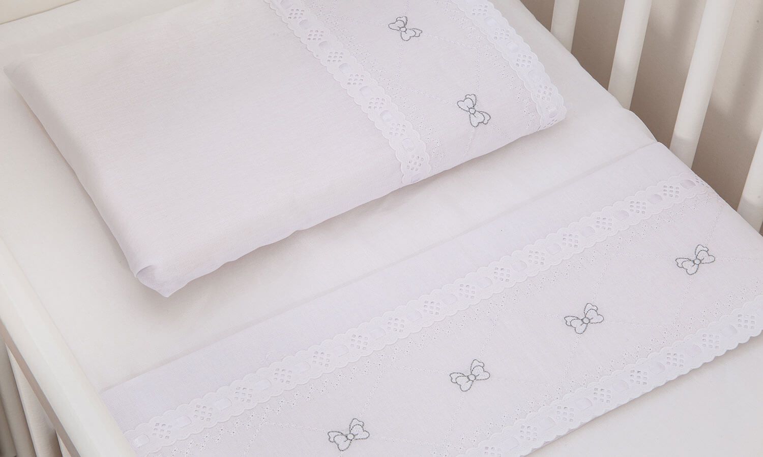 Jogo de Lençol Berço Laço Branco 3 Peças