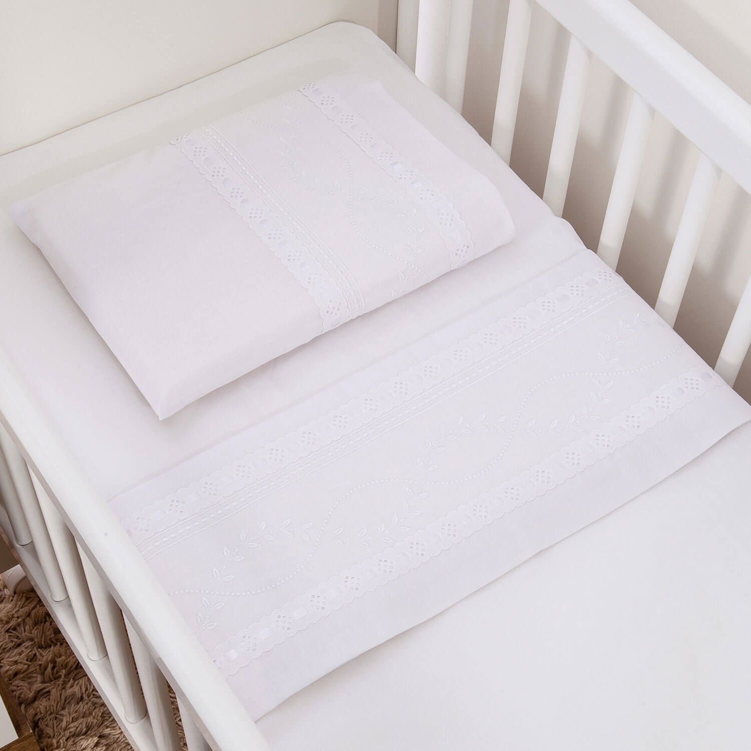 Jogo de Lençol Mini Berço Ramo Branco