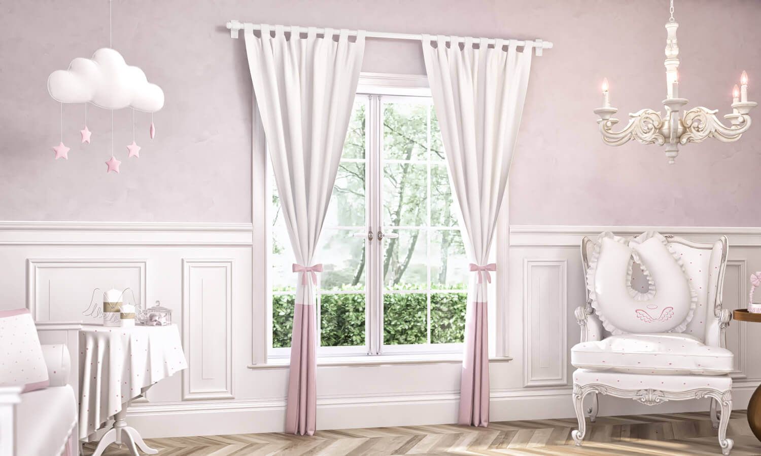 Cortina para Varão com Laço Bege