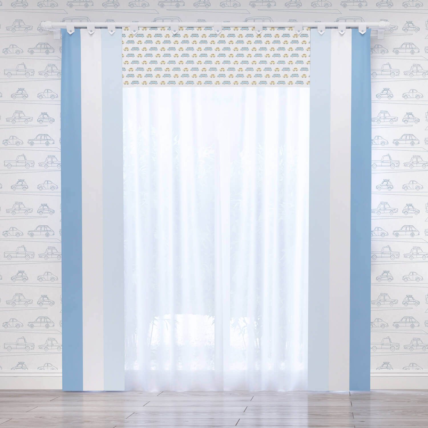 Cortina Carrinhos Amarelo 1,50m