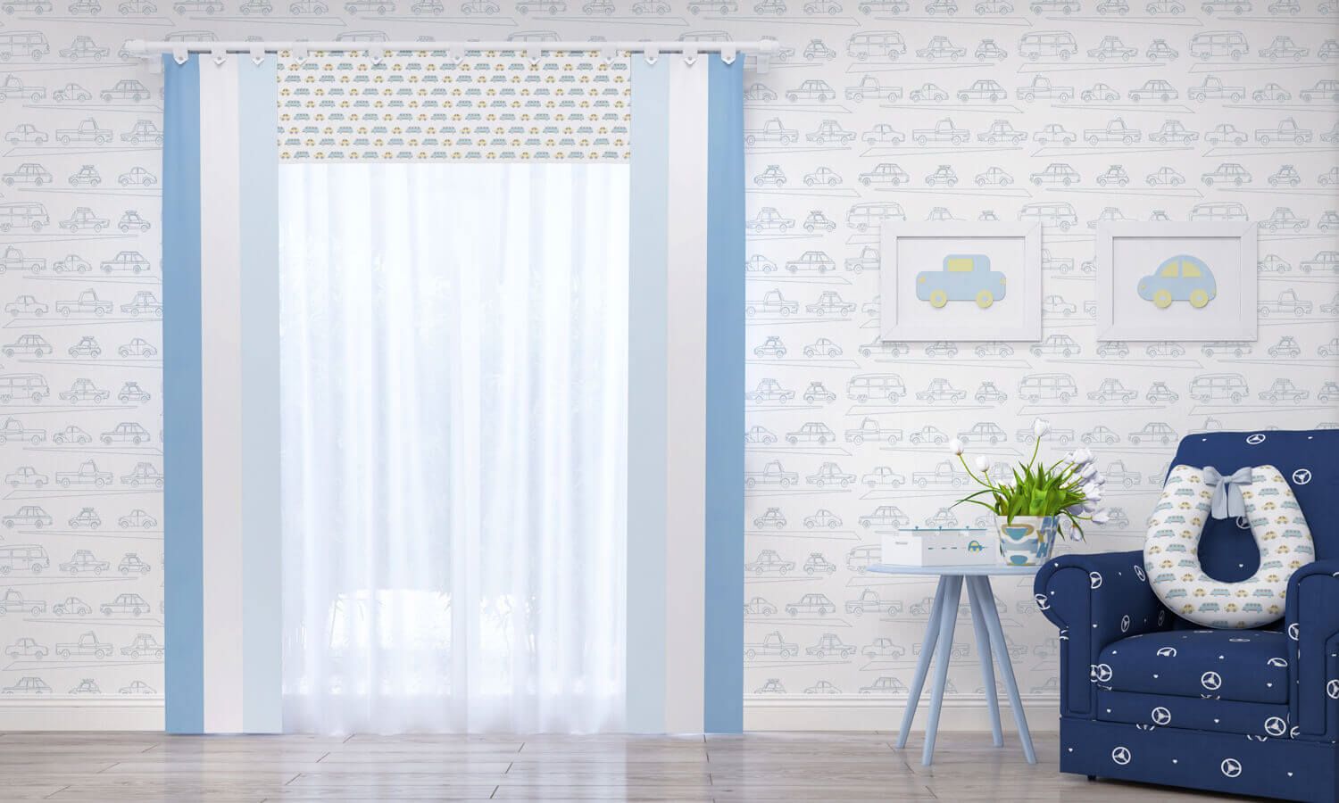 Cortina Carrinhos Amarelo 1,50m