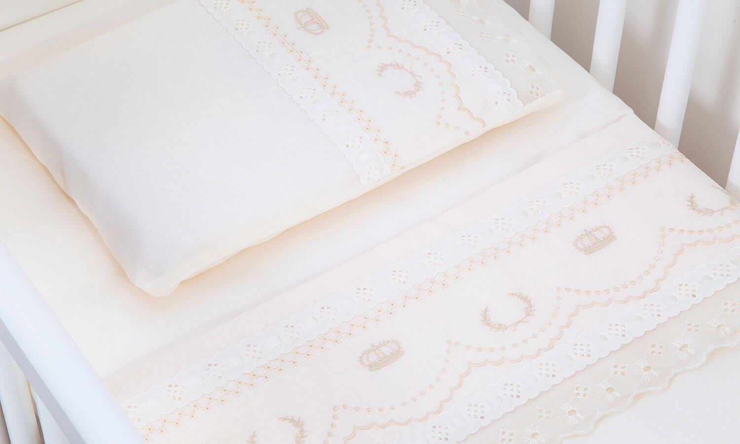 Jogo de Lençol Berço Bordado Mariana Branco 3 Peças