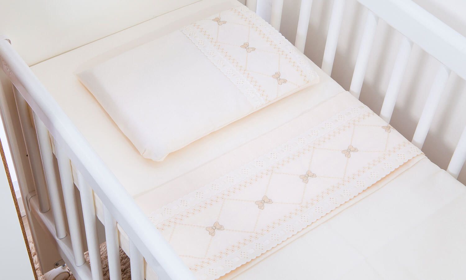 Jogo de Lençol Berço Laço Branco 3 Peças