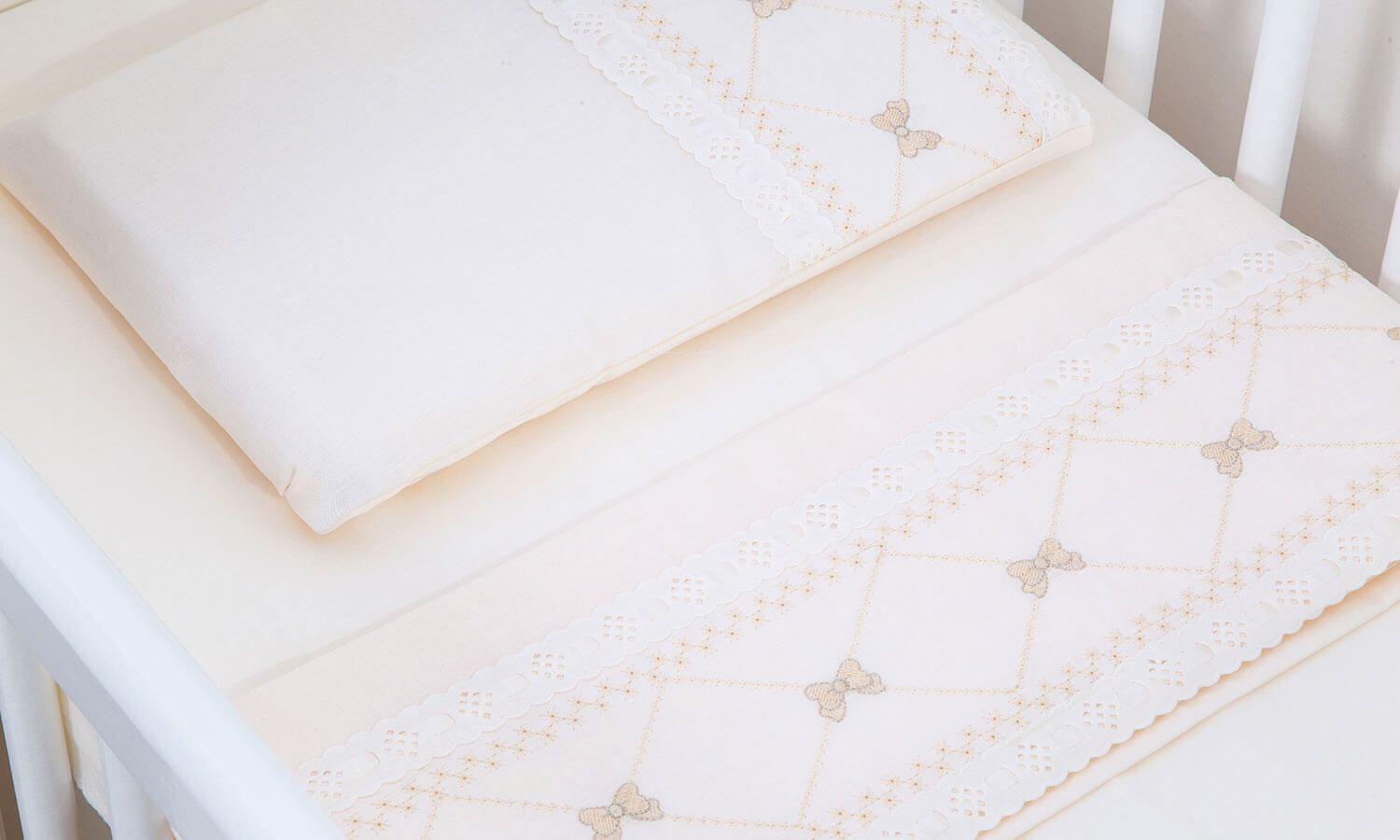 Jogo de Lençol Berço Laço Branco 3 Peças