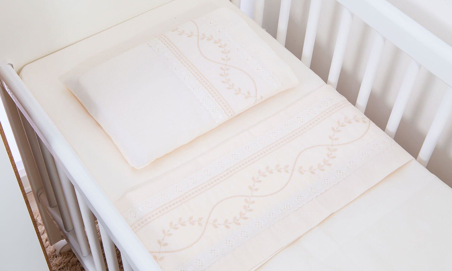 Jogo de Lençol Mini Berço Ramo Branco