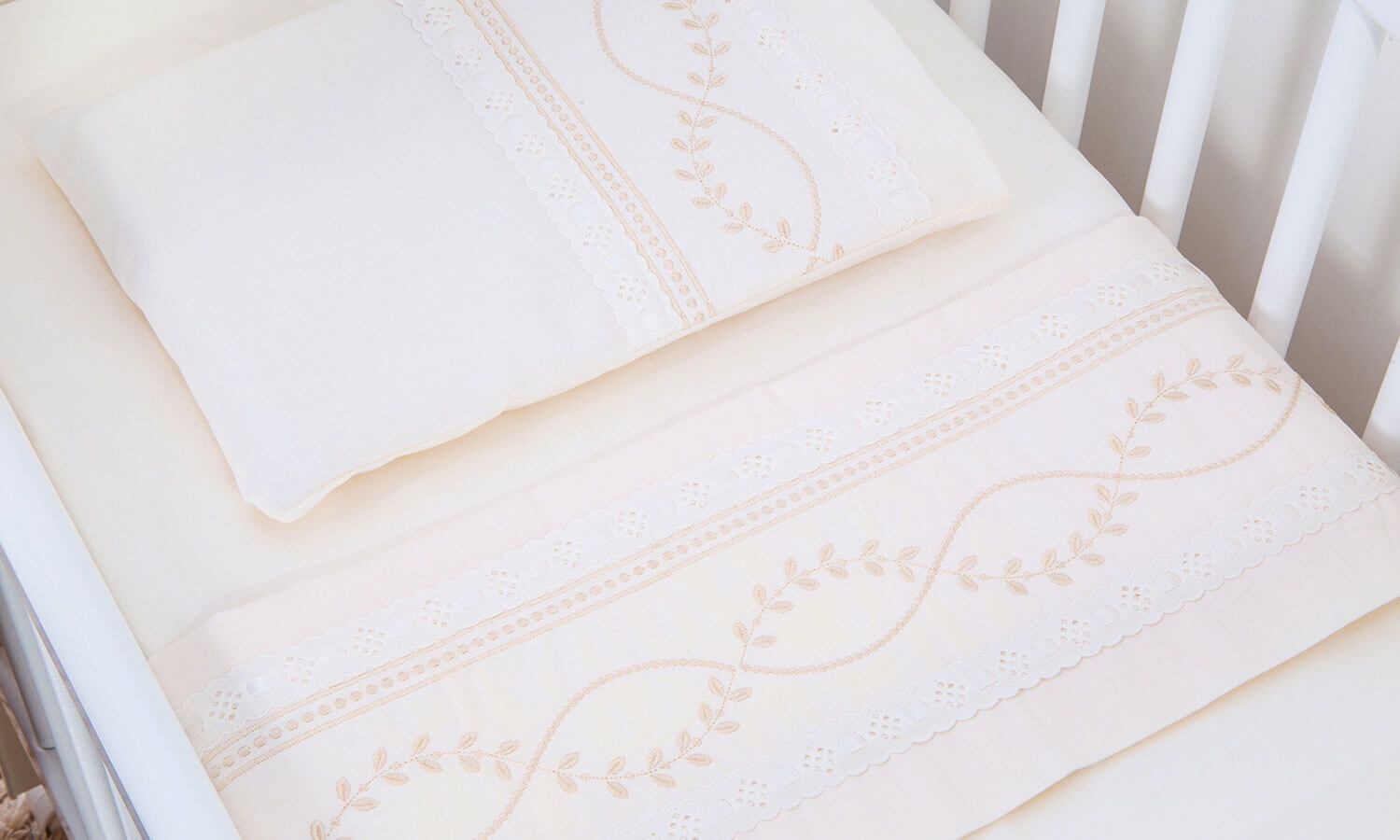 Jogo de Lençol Mini Berço Ramo Branco