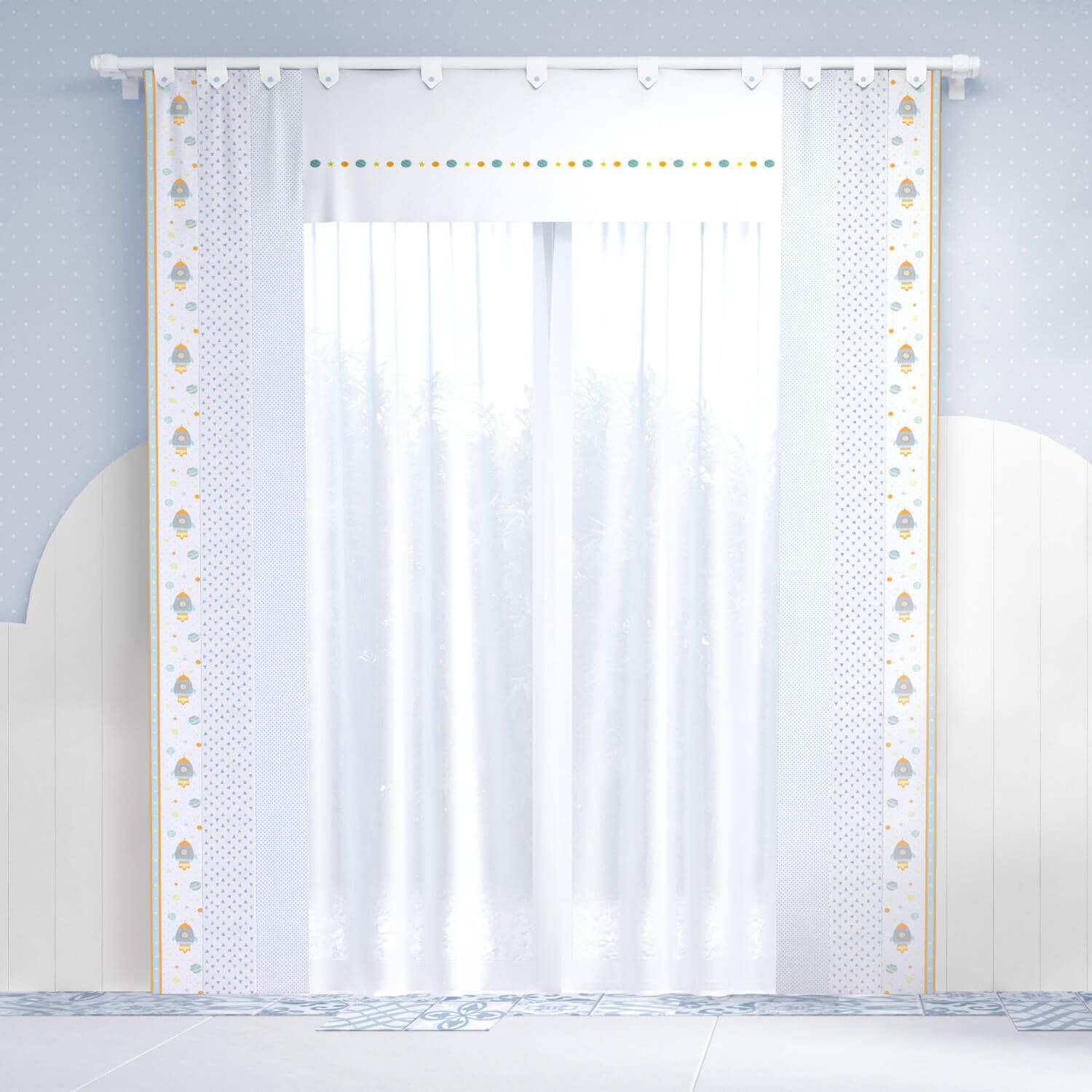 Cortina Astronauta Patchwork Azul 1,50m