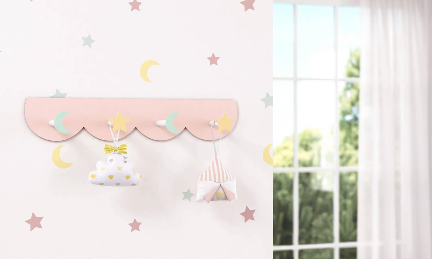 Cabideiro de Parede Lua e Estrela