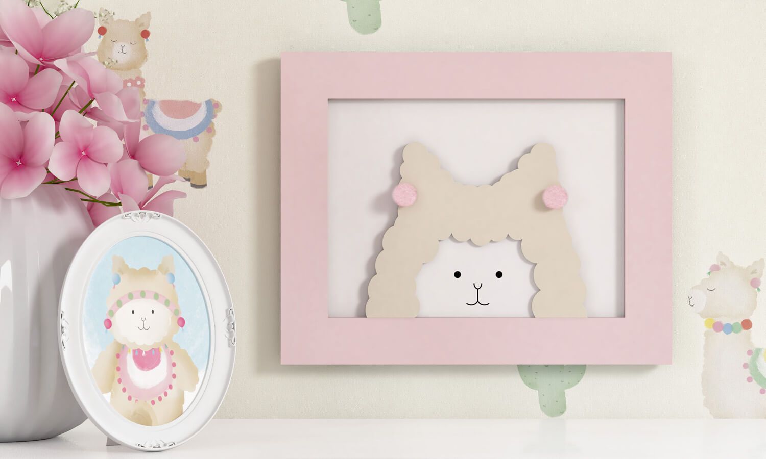 Quadro MDF com Moldura Amiguinha Lhama 20cm