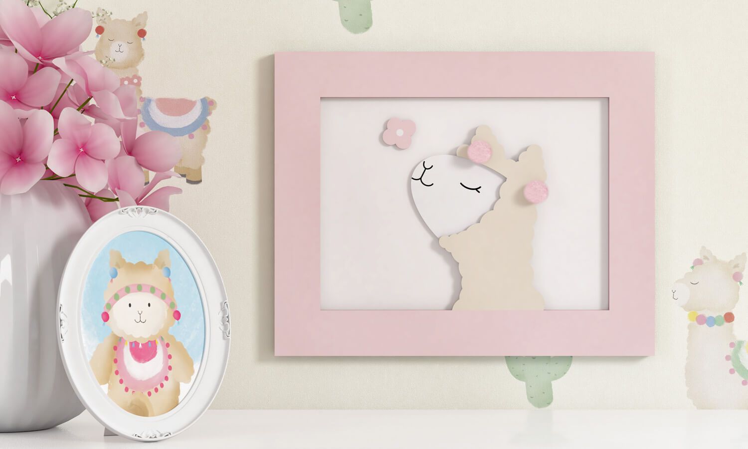 Quadro MDF com Moldura Amiguinha Lhama com Flor 20cm