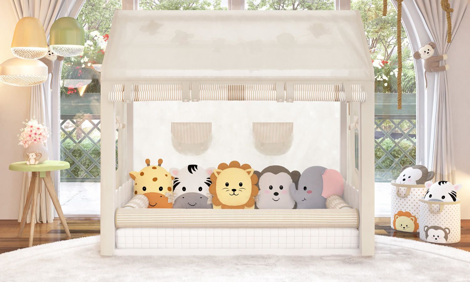 Cortina para Cama Casinha Montessoriana Amiguinhos Safári