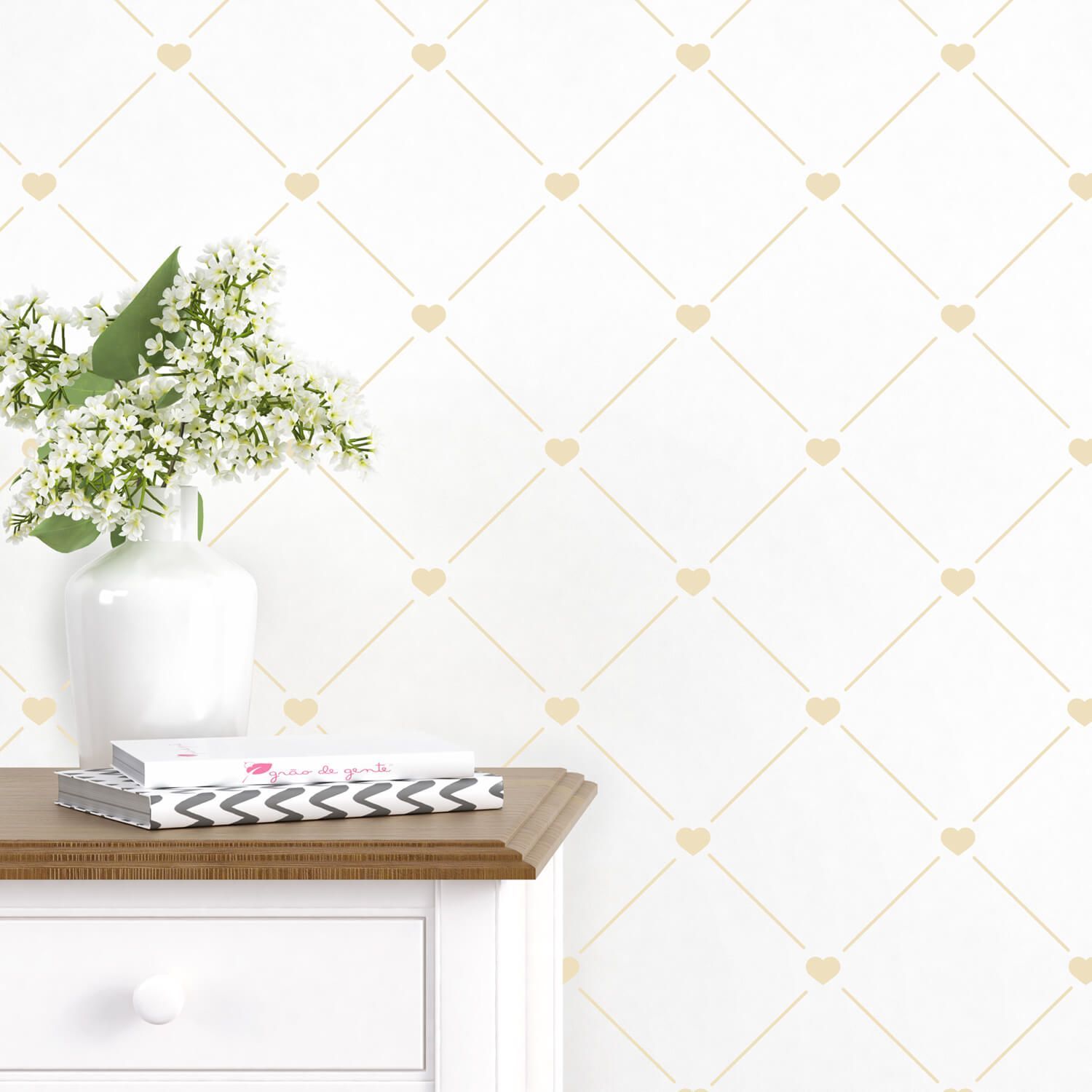 Papel de Parede Losango Coração Rosa 3m