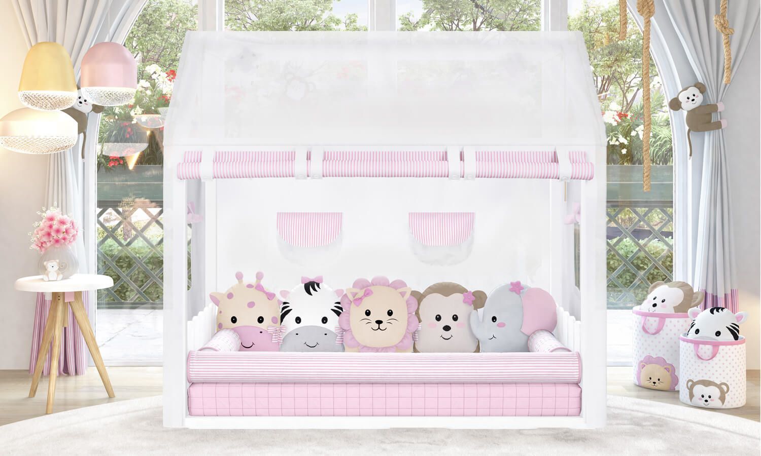 Cortina para Cama Casinha Montessoriana Amiguinhos Safári