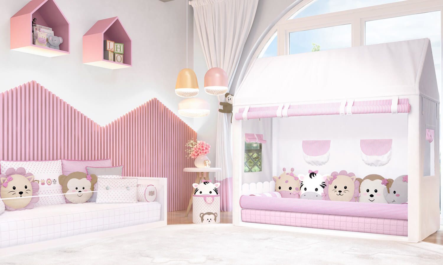 Cortina para Cama Casinha Montessoriana Amiguinhos Safári