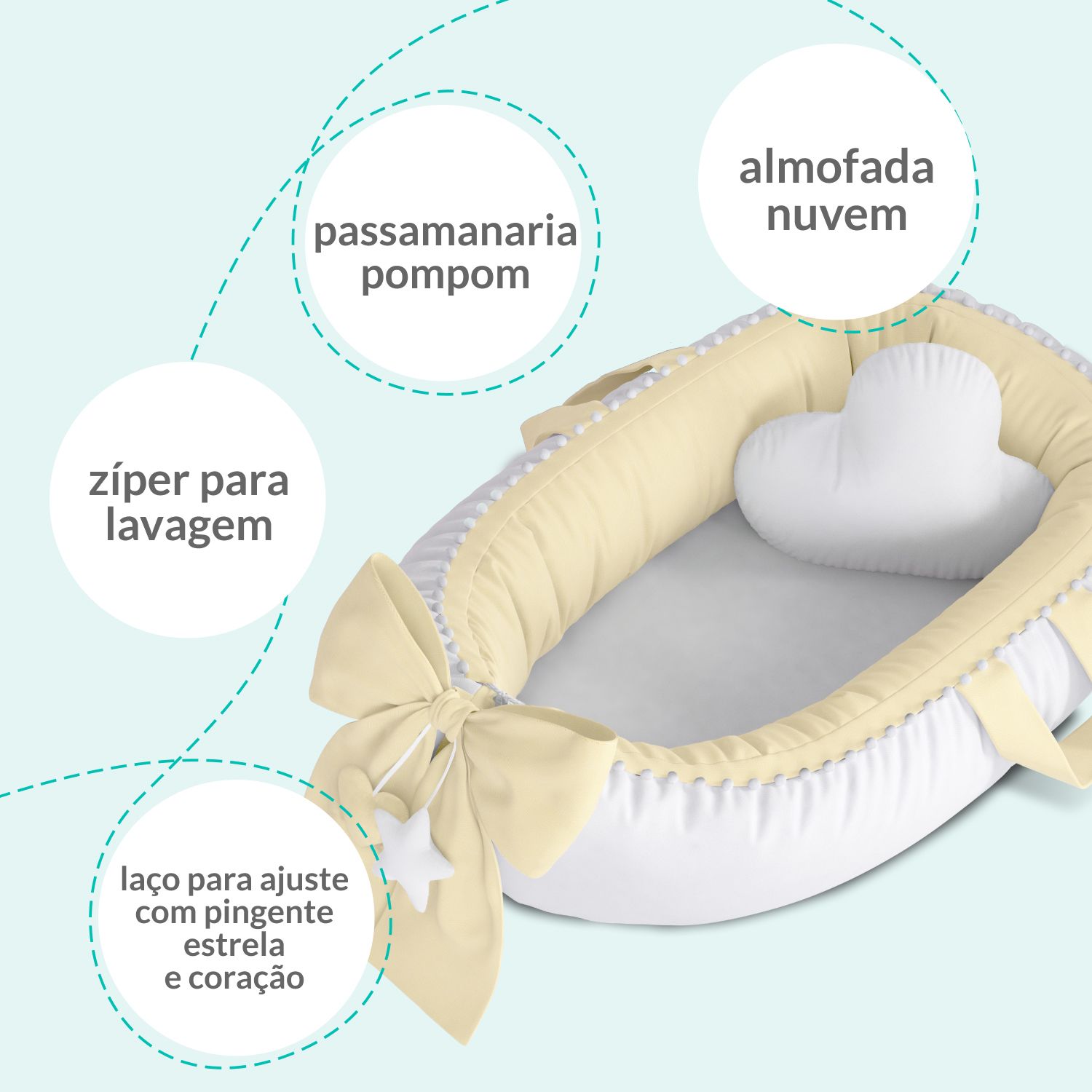 Ninho para Bebê Redutor de Berço Pompom Rosa 80cm